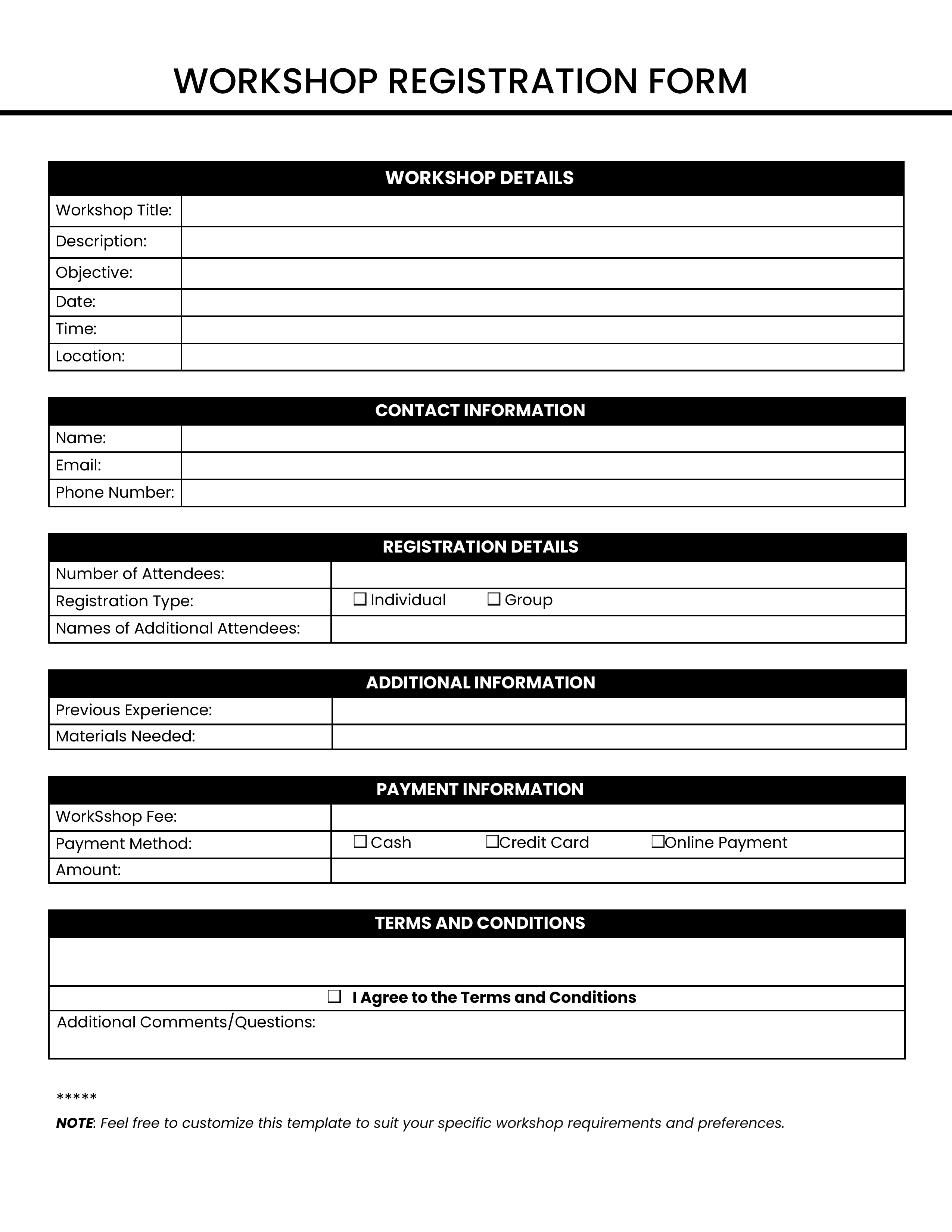Workshop Registration Form